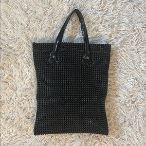 60’s Vintage Black Textured Vinyl Tote Bag - GUC!